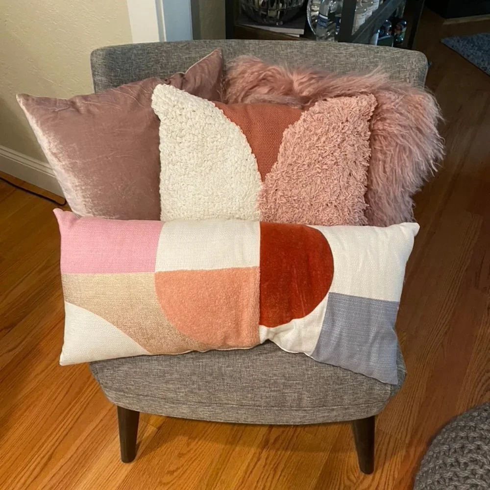 West Elm crushed velvet throw pillow dusty blush